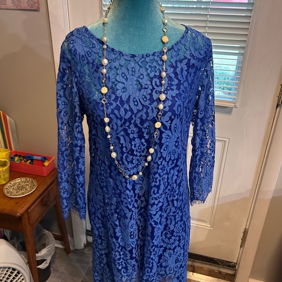 Anthropologie Royal Blue Lace Midi Dress - Picture 6 of 6